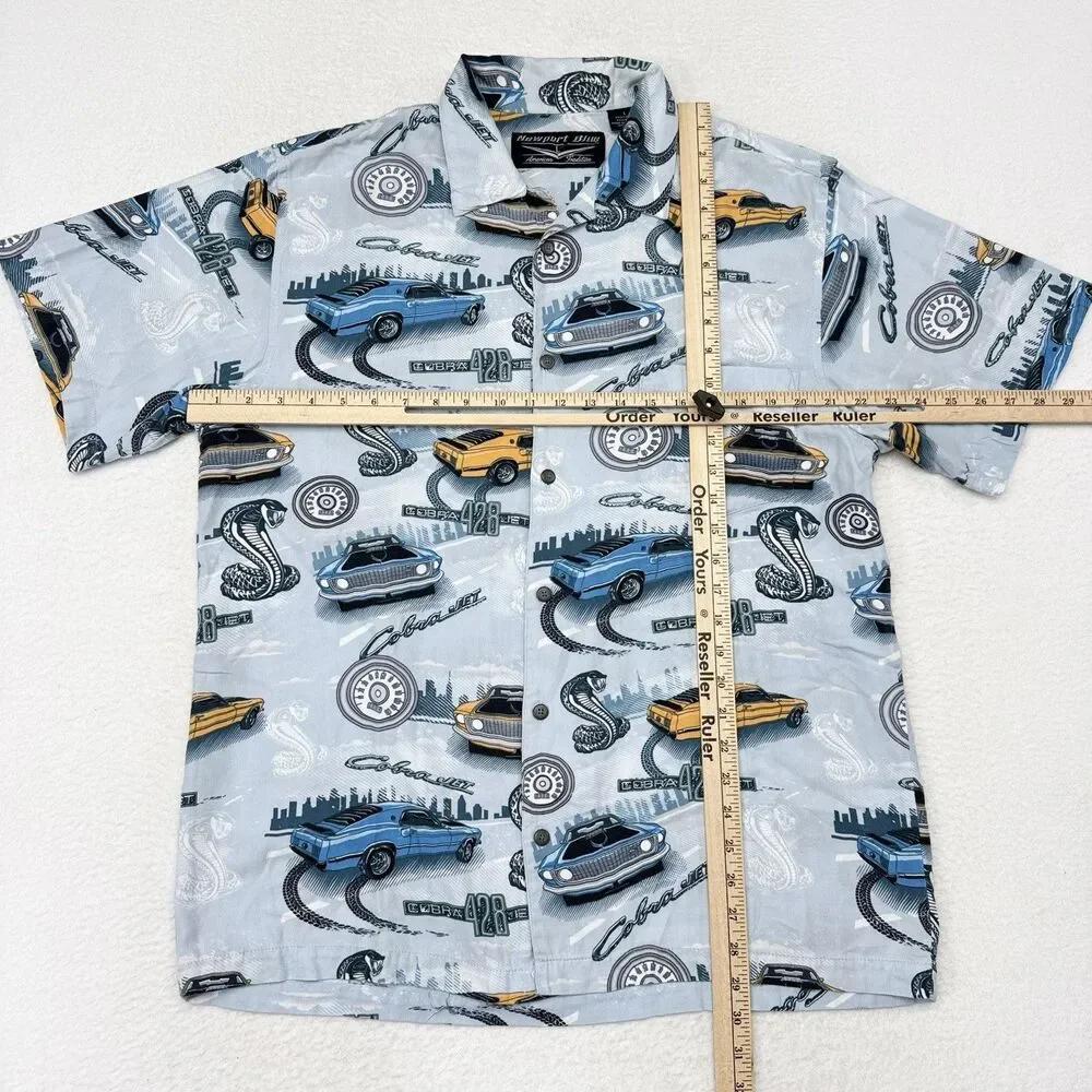 Vintage Newport Blue Ford Cobra 428 Shirt Mens Size Large Short Sleeve Button Up